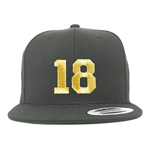 Trendy Apparel Shop Number 18 Gold Thread Flat Bill Snapback Baseball Cap