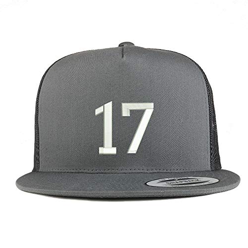 Trendy Apparel Shop Number 17 Embroidered 5 Panel Flatbill Trucker Mesh Cap