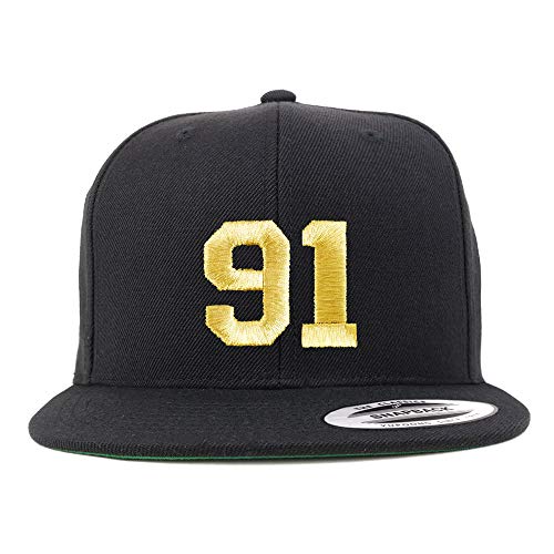 Trendy Apparel Shop Number 91 Gold Thread Flat Bill Snapback Baseball Cap