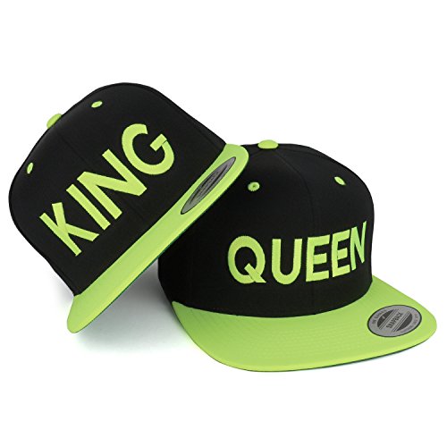 Trendy Apparel Shop King and Queen Embroidered Flat Bill 2-Tone Ball Cap