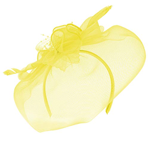 Trendy Apparel Shop Mesh Floral Ribbon Knot Feather Beaded Fascinator Headband