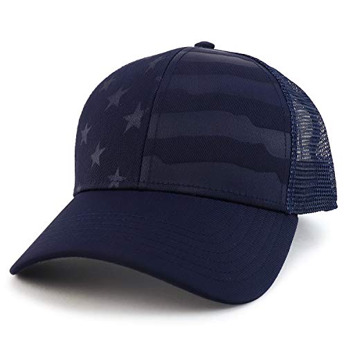 Trendy Apparel Shop Debossed Stars and Striped Trucker Mesh Back Baseball Cap