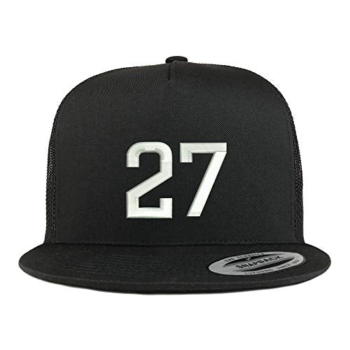 Trendy Apparel Shop Number 27 Embroidered 5 Panel Flatbill Trucker Mesh Cap