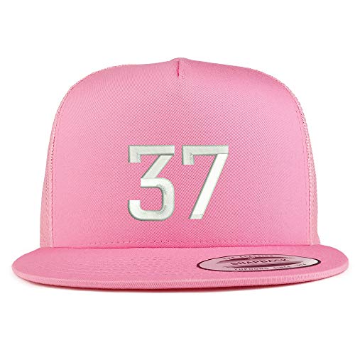 Trendy Apparel Shop Number 37 Embroidered 5 Panel Flatbill Trucker Mesh Cap