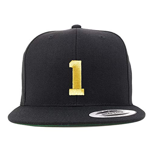 Trendy Apparel Shop Number 1 Gold Thread Flat Bill Snapback Baseball Cap