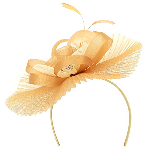 Trendy Apparel Shop Two Tone Loop Flower Pleated Horsehair Feather Fascinator