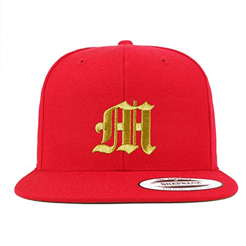 Trendy Apparel Shop Old English Gold M Embroidered Snapback Flatbill Baseball Cap