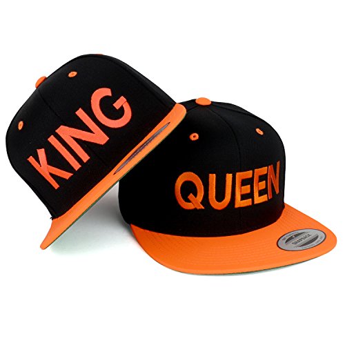 Trendy Apparel Shop King and Queen Embroidered Flat Bill 2-Tone Ball Cap