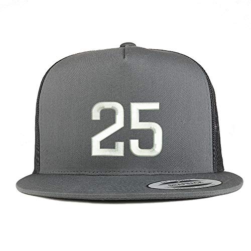 Trendy Apparel Shop Number 25 Embroidered 5 Panel Flatbill Trucker Mesh Cap