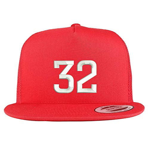 Trendy Apparel Shop Number 32 Embroidered 5 Panel Flatbill Trucker Mesh Cap