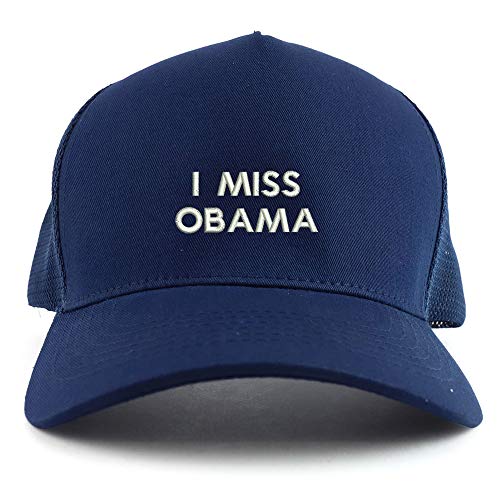 Trendy Apparel Shop I Miss Obama Embroidered Oversized 5 Panel XXL Trucker Mesh Cap