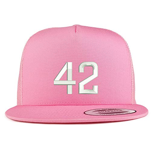 Trendy Apparel Shop Number 42 Embroidered 5 Panel Flatbill Trucker Mesh Cap