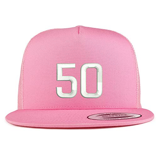 Trendy Apparel Shop Number 50 Embroidered 5 Panel Flatbill Trucker Mesh Cap