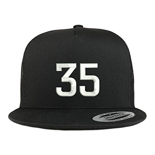 Trendy Apparel Shop Number 35 Embroidered 5 Panel Flatbill Trucker Mesh Cap