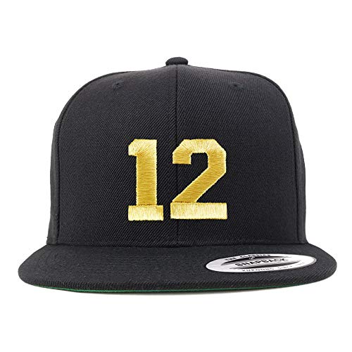 Trendy Apparel Shop Number 12 Gold Thread Flat Bill Snapback Baseball Cap