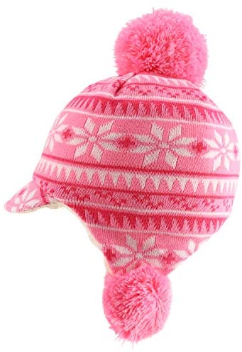 Trendy Apparel Shop Youth Size Girl's Winter Print Poms Accent Brim Trapper Hat