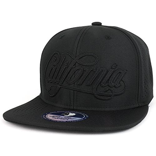 Trendy Apparel Shop California Cursive Script Font Embroidered Flat Bill Punching Mesh Snapback Cap