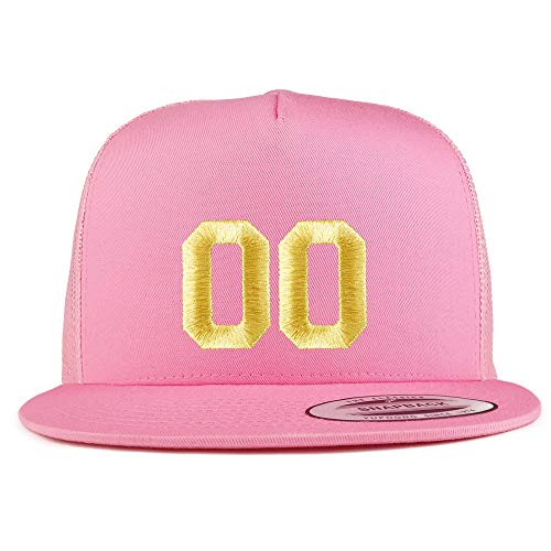 Trendy Apparel Shop Number 00 Gold Thread Embroidered Flat Bill 5 Panel Trucker Cap