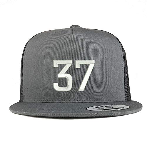 Trendy Apparel Shop Number 37 Embroidered 5 Panel Flatbill Trucker Mesh Cap