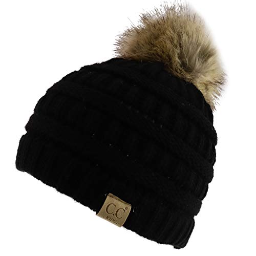 Trendy Apparel Shop Youth Size Kid's Solid Ribbed Pom Knit Beanie Hat