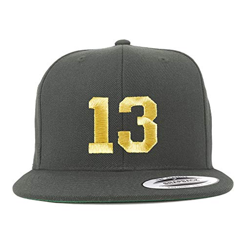 Trendy Apparel Shop Number 13 Gold Thread Flat Bill Snapback Baseball Cap