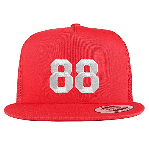 Trendy Apparel Shop Number 88 White Thread Embroidered Flat Bill 5 Panel Trucker Cap