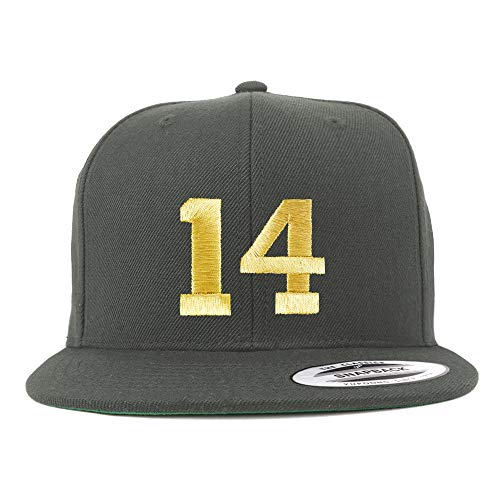 Trendy Apparel Shop Number 14 Gold Thread Flat Bill Snapback Baseball Cap