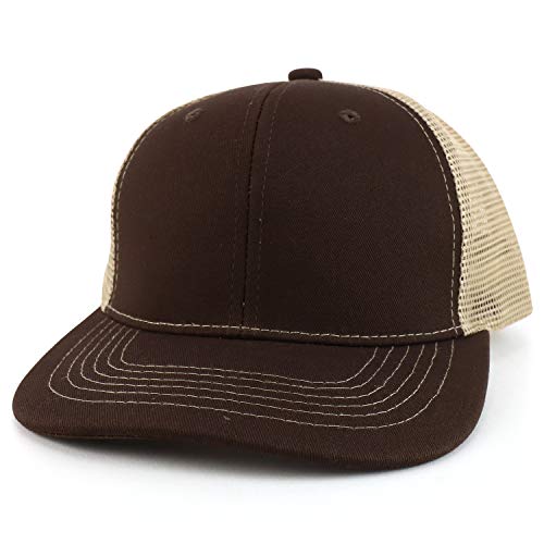 Low Profile Structured Mesh Straw Trucker Cap, Brown