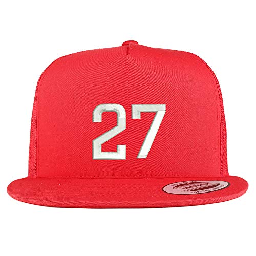 Trendy Apparel Shop Number 27 Embroidered 5 Panel Flatbill Trucker Mesh Cap