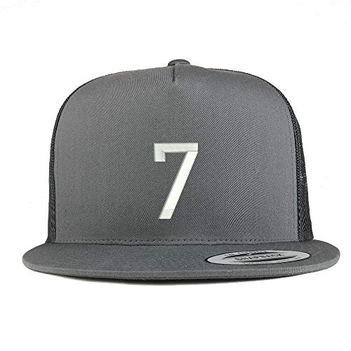 Trendy Apparel Shop Number 7 Embroidered 5 Panel Flatbill Trucker Mesh Cap