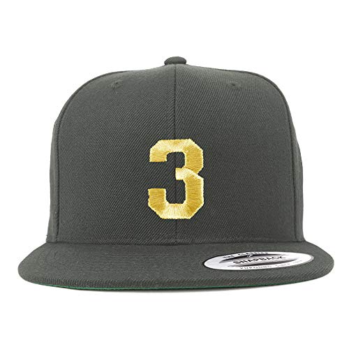 Trendy Apparel Shop Number 3 Gold Thread Flat Bill Snapback Baseball Cap