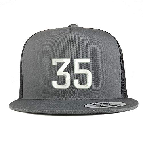 Trendy Apparel Shop Number 35 Embroidered 5 Panel Flatbill Trucker Mesh Cap