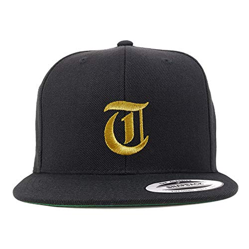 Trendy Apparel Shop Old English Gold T Embroidered Snapback Flatbill Baseball Cap