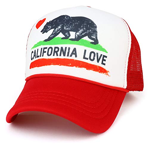 Trendy Apparel Shop California Love Bear Flag Printed Foam Mesh Trucker Cap