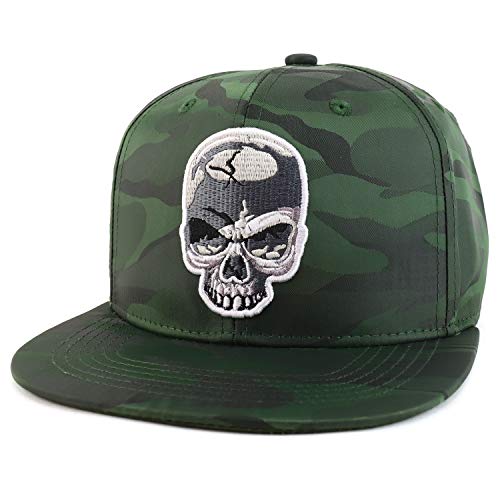 Trendy Apparel Shop Cracked Skull Embroidered Satin Flatbill Baseball Cap