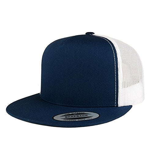 Trendy Apparel Shop Flexfit Brand 5 Panel 2 Tone Flatbill Mesh Classic Snapback Cap