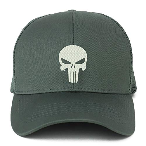 Trendy Apparel Shop XXL Punisher Skull Embroidered Structured Trucker Mesh Cap