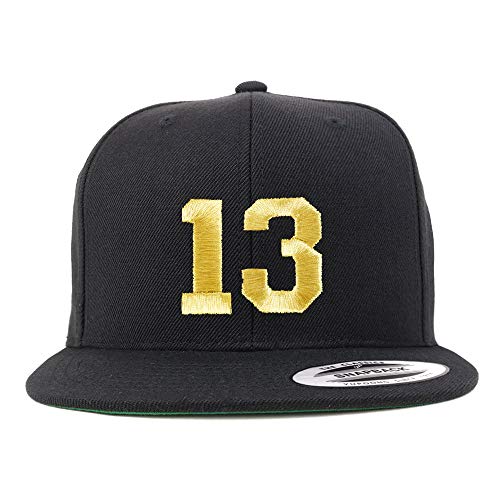 Trendy Apparel Shop Number 13 Gold Thread Flat Bill Snapback Baseball Cap