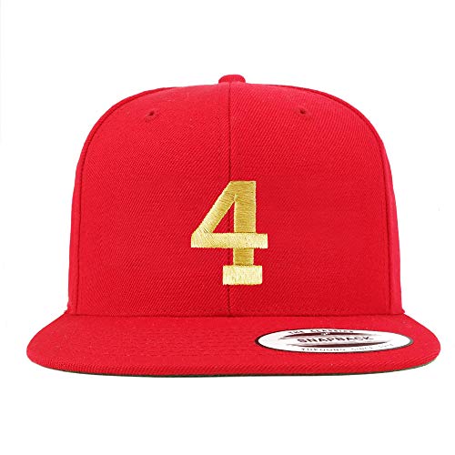 Trendy Apparel Shop Number 4 Gold Thread Flat Bill Snapback Baseball Cap