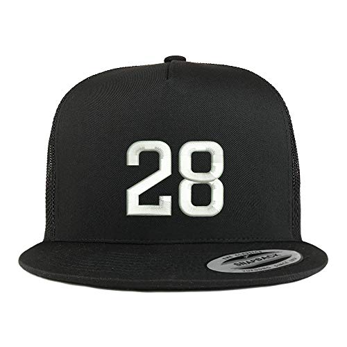 Trendy Apparel Shop Number 28 Embroidered 5 Panel Flatbill Trucker Mesh Cap