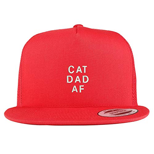 Trendy Apparel Shop Cat Dad AF Embroidered 5 Panel Flatbill Trucker Mesh Snapback Cap