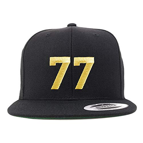 Trendy Apparel Shop Number 77 Gold Thread Flat Bill Snapback Baseball Cap