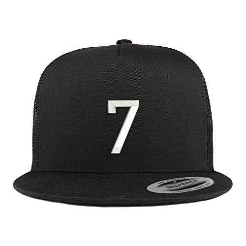 Trendy Apparel Shop Number 7 Embroidered 5 Panel Flatbill Trucker Mesh Cap