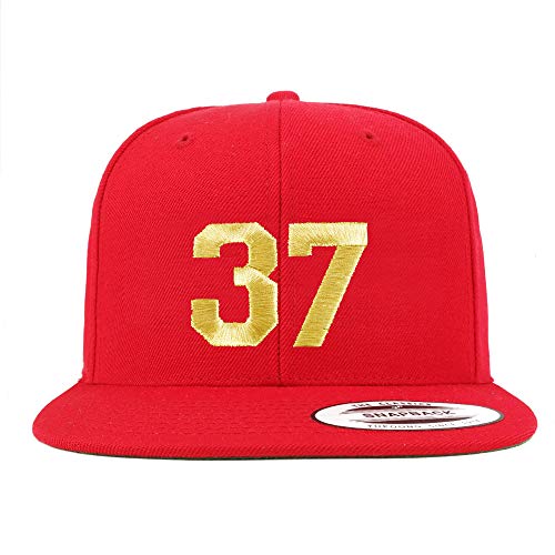 Trendy Apparel Shop Number 37 Gold Thread Flat Bill Snapback Baseball Cap