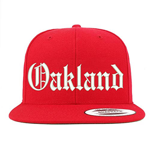 Trendy Apparel Shop Old English Font Oakland City Embroidered Flat Bill Cap