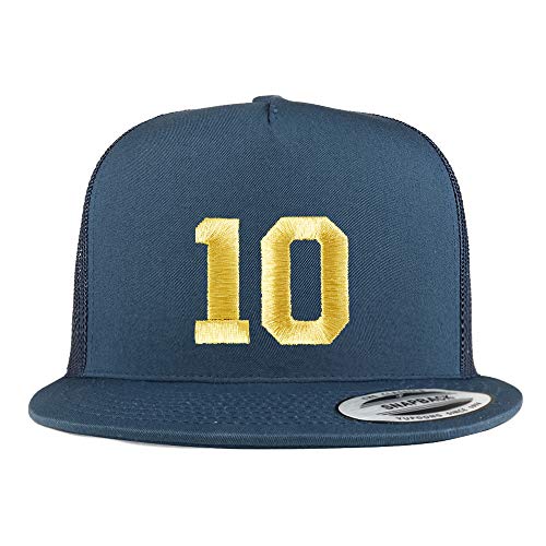 Trendy Apparel Shop Number 10 Gold Thread Embroidered Flat Bill 5 Panel Trucker Cap