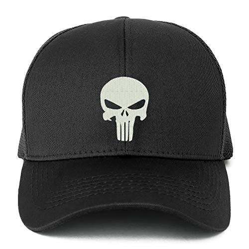 Trendy Apparel Shop XXL Punisher Skull Embroidered Structured Trucker Mesh Cap