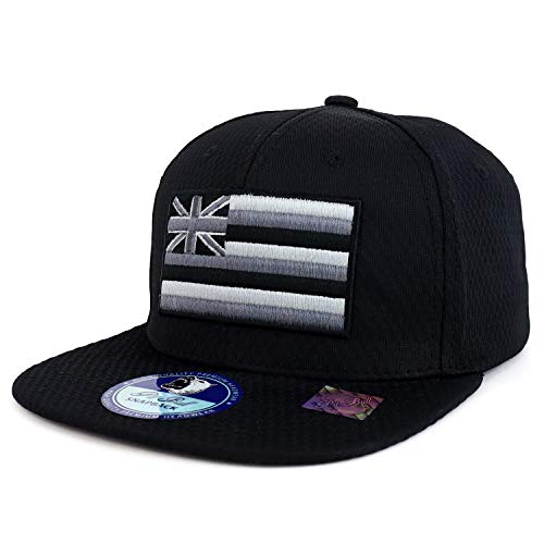 Trendy Appreal Shop Hawaiian Flag Embroidered Cool Fabric Flatbill Snapback Cap - Black