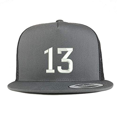 Trendy Apparel Shop Number 13 Embroidered 5 Panel Flatbill Trucker Mesh Cap