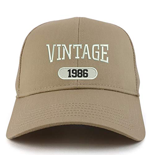 Trendy Apparel Shop Vintage 1986 Embroidered 35th Birthday High Profile High Profile Trucker Mesh Cap